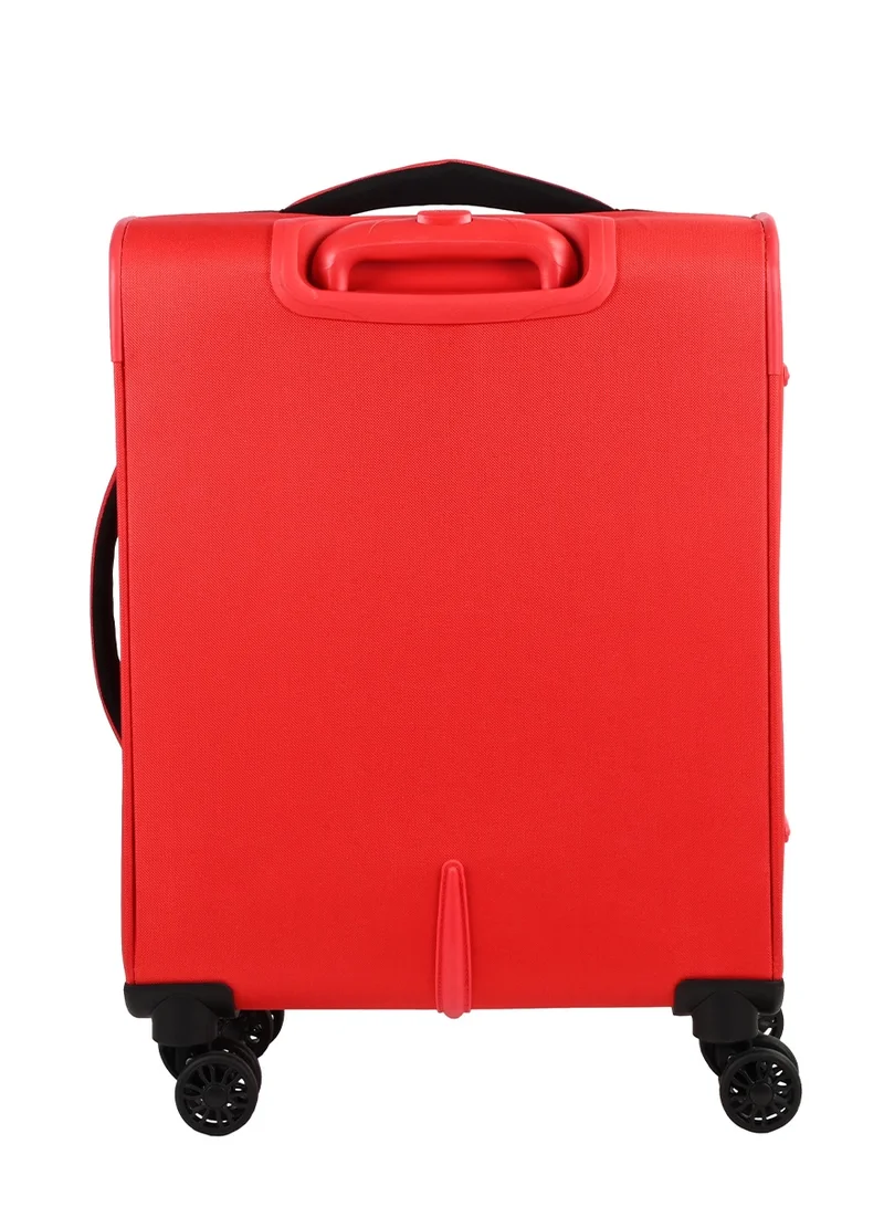 American Tourister red Marina Suitcase, Cabin Size 57 cm, 4 Spinner Wheels, Soft Top, 100% Polyester, Red|Inner Mesh Zippered Pocket|Expandable|TSA Lock|Voluminous Front Pocket - 3 Years International Warranty  | Best Price UAE